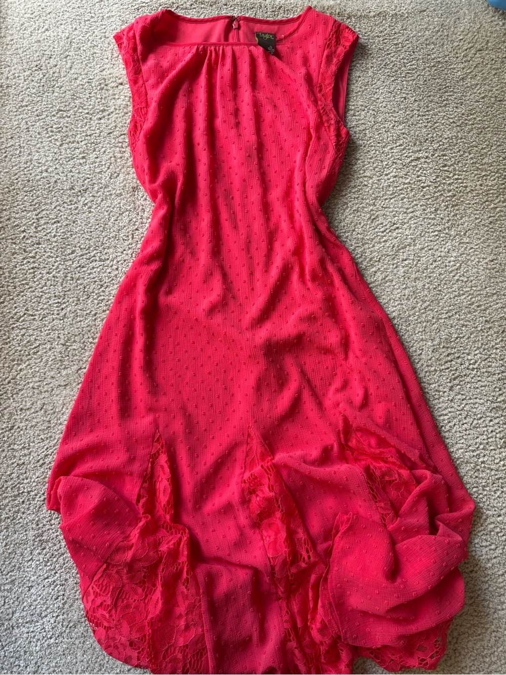 Taylor Hot Pink Maxi Dress with Lace Hem fit flare casual elegant